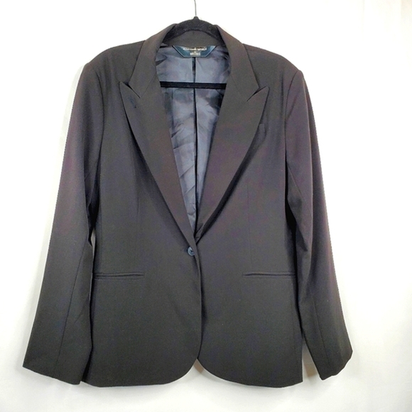 Norma Kamali Lined Black Blazer Size 16 One Button Jacket Academia Career Fall - Picture 1 of 15
